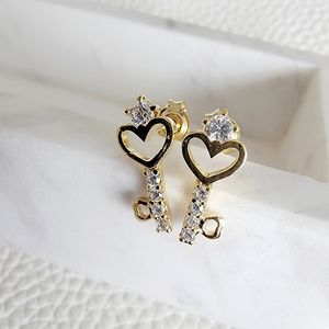 Heart key rhinestone stud earrings